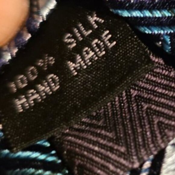 Vintage Tie Stacy Adams 100% Silk Handmade Geometric Square Blue & Silver - Picture 3 of 8